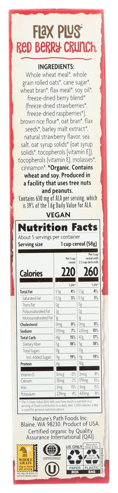 Nature's Path Organic Cereal, Flax Plus, Red Berry Crunch,10.6 oz, (pack of 3)
