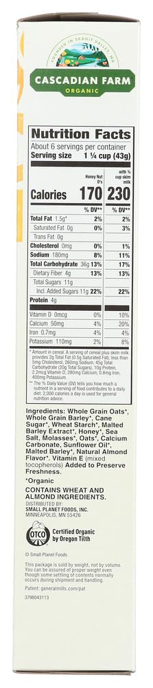 Cascadian Farm Organic Cereal Honey Nut O's 9.5 Ounce (Pack Of 12)