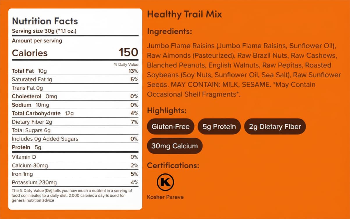 Healthy Trail Mix with Dried Fruit Mixed Nuts & Seeds Gluten Free 30 oz