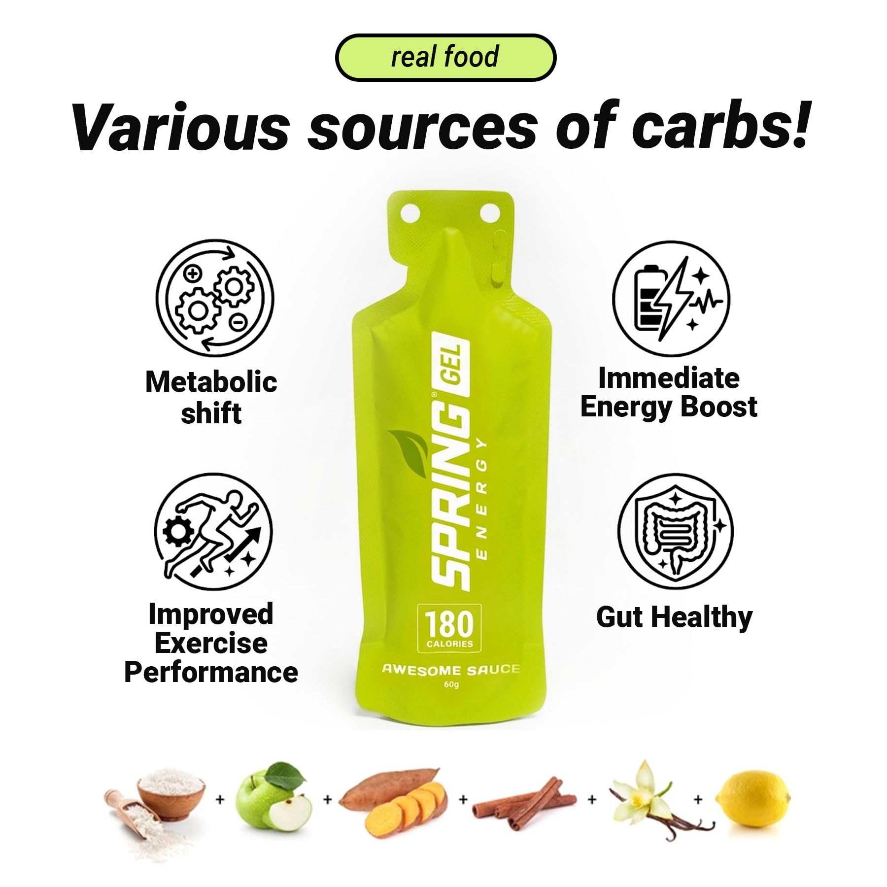 Real Food Energy Gel Vegan GI Friendly Multiple Flavors Pack Sizes