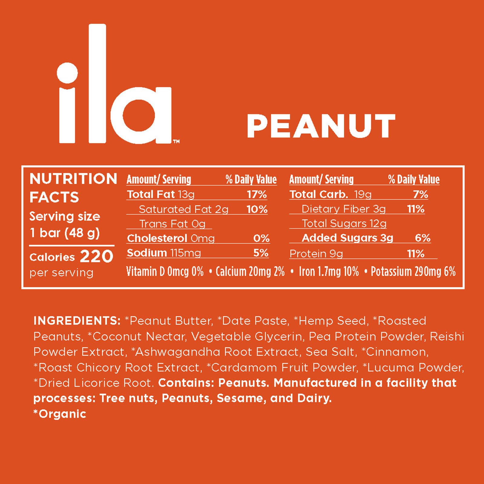 Peanut Chocolate Plant Protein Bar Organic Vegan Gluten Free 9g Protein