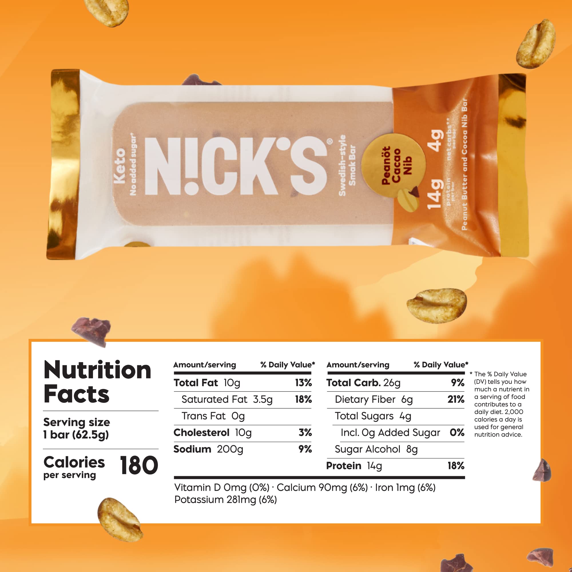 Peanut Cacao Nib Protein Bar No Added Sugar 8 Count