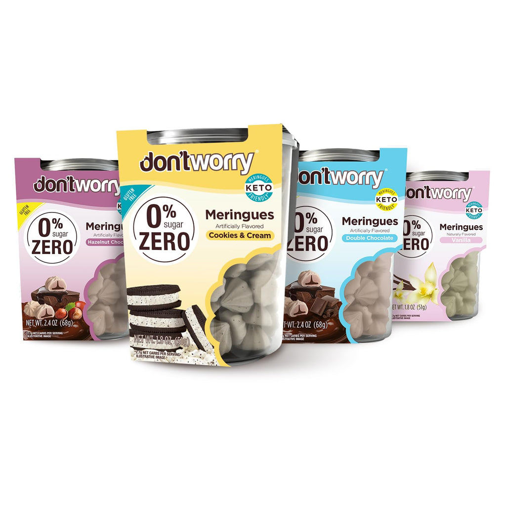 Don't Worry Meringue Cookies, Hazelnut, Cookies & Cream, Chocolate, Caramel