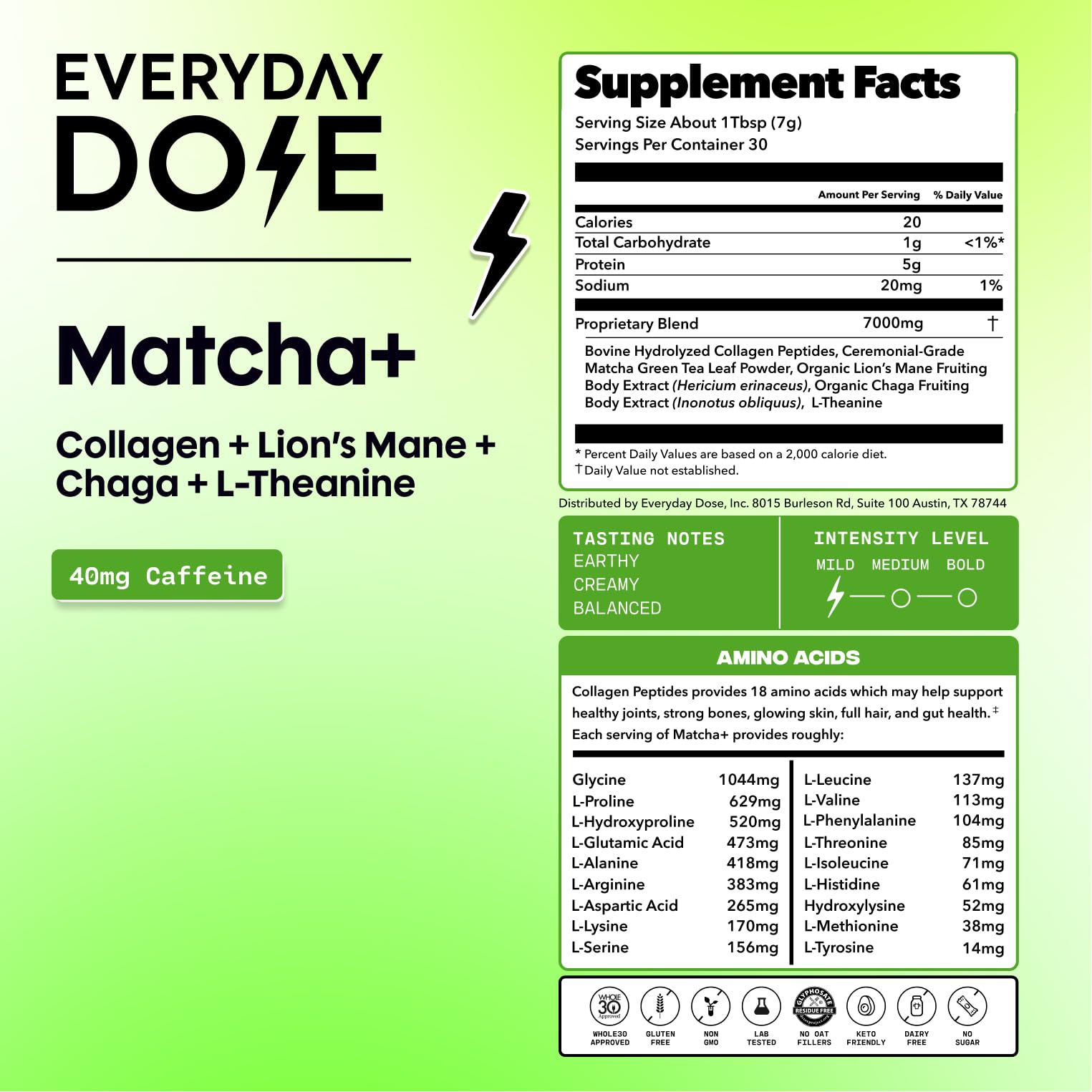 Ceremonial Grade Mushroom Matcha Powder with Collagen & L-Theanine 30 Servings