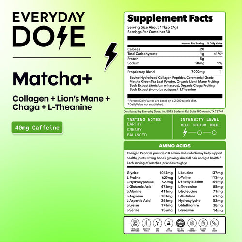 Ceremonial Grade Mushroom Matcha Powder with Collagen & L-Theanine 30 Servings