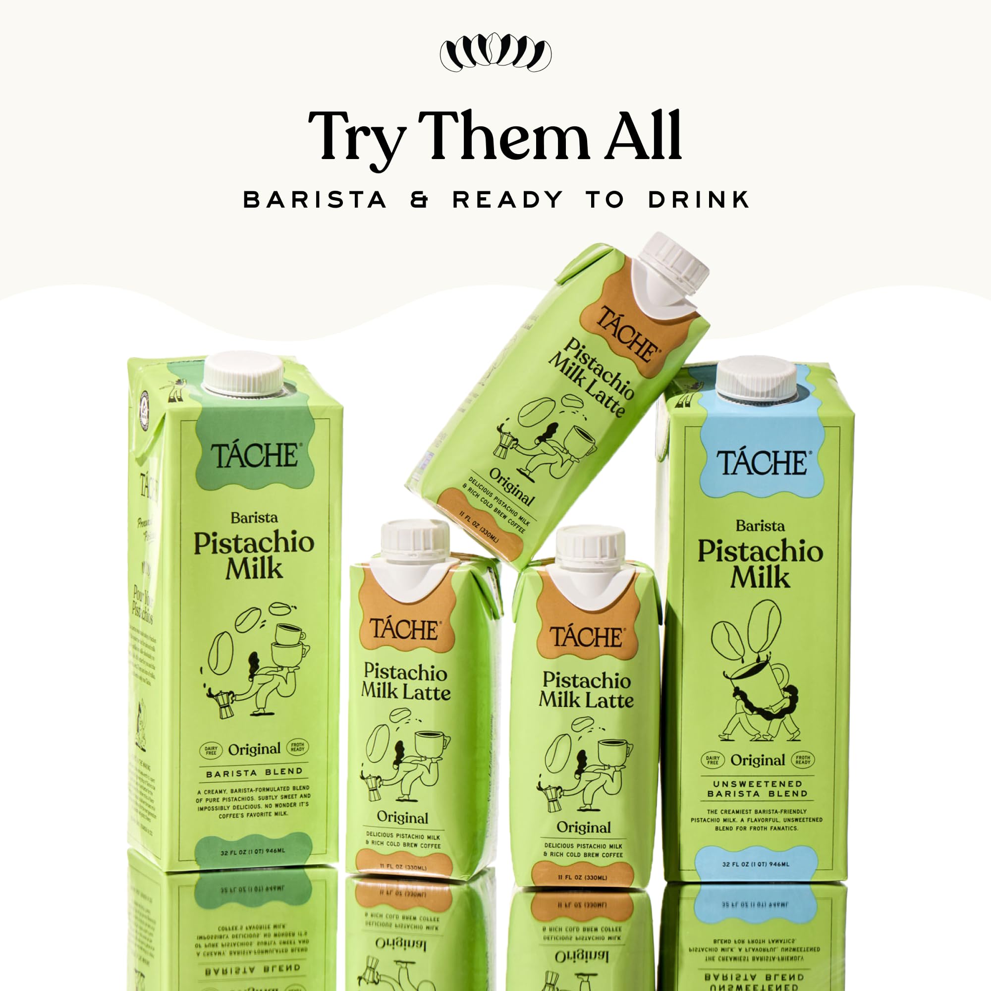 Táche Original and Unsweetened Barista Pistachio Milk Bundle, 32 oz, 6-Pack Each