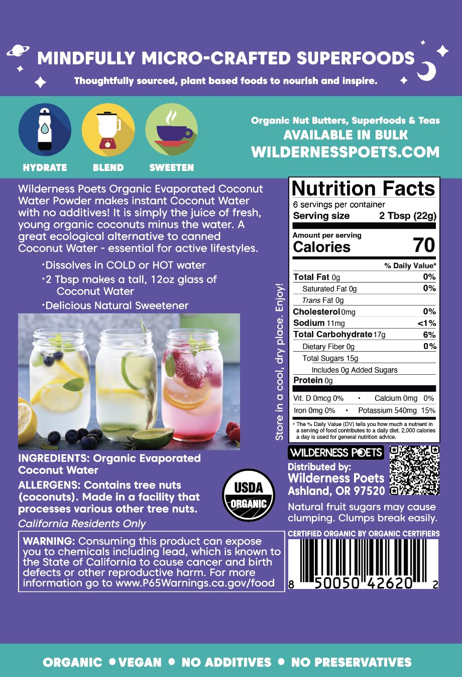 Organic Coconut Water Powder Instant Drink Mix 4 oz