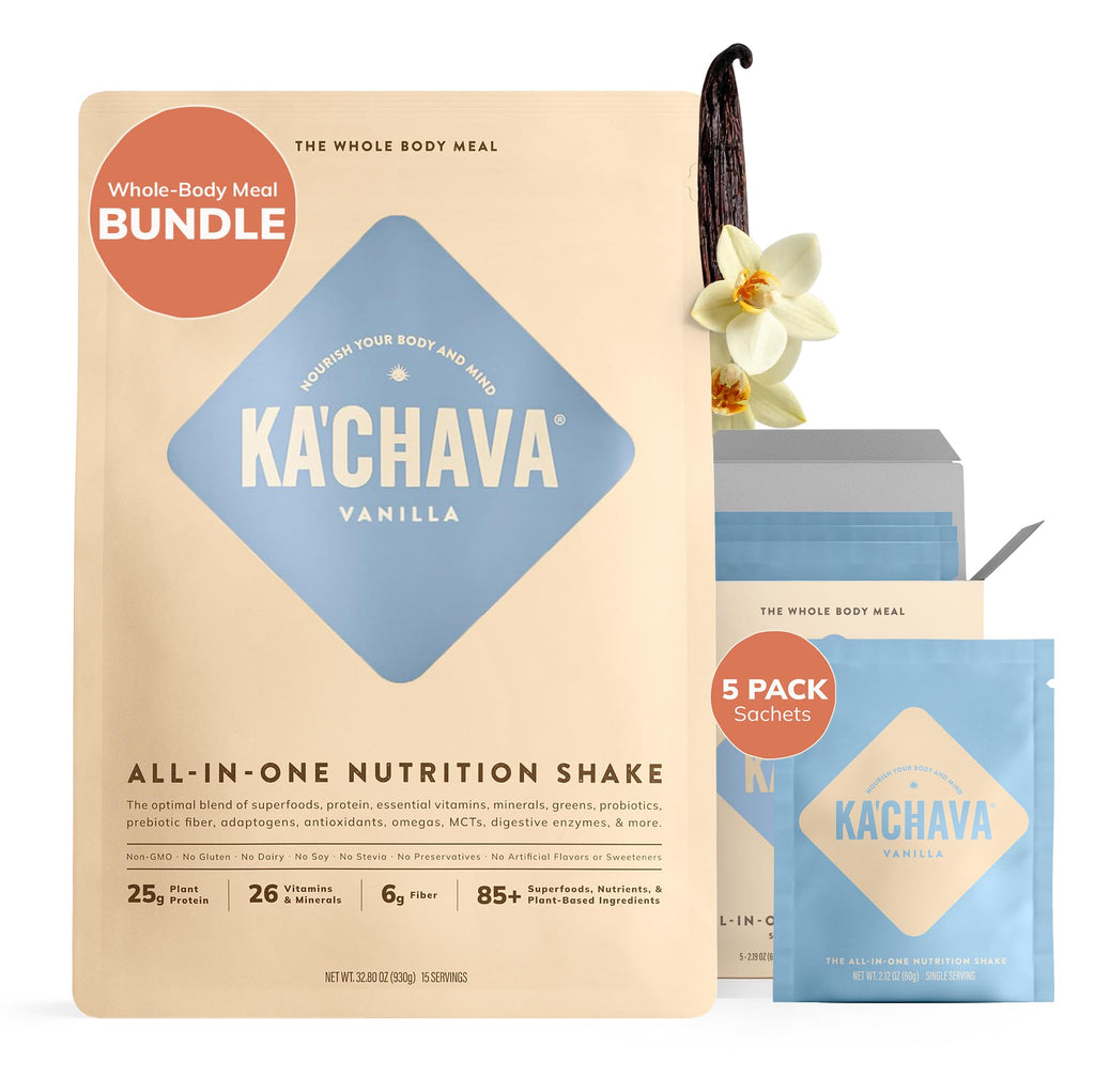 Ka’Chava Whole Body Protein Shake Vanilla Bundle, 2 lb + 5 Sachets