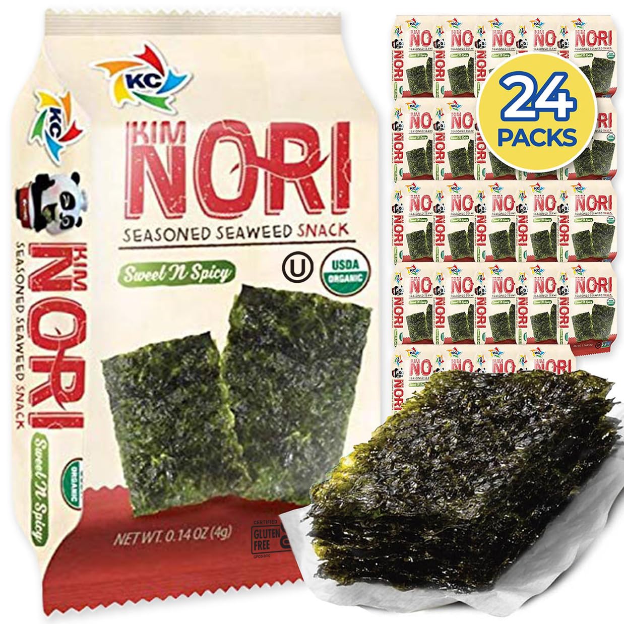 Organic Seasoned Seaweed Snack Sheets Roasted Crispy 4g 24 Pack