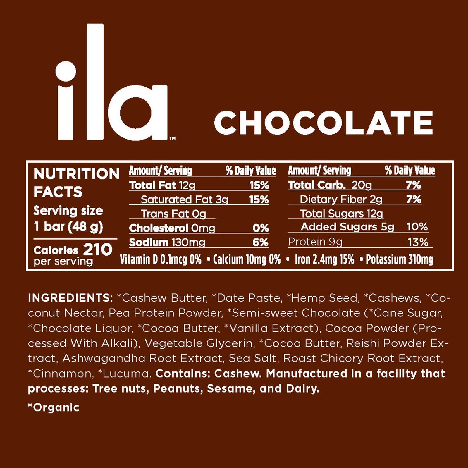 Peanut Chocolate Plant Protein Bar Organic Vegan Gluten Free 9g Protein