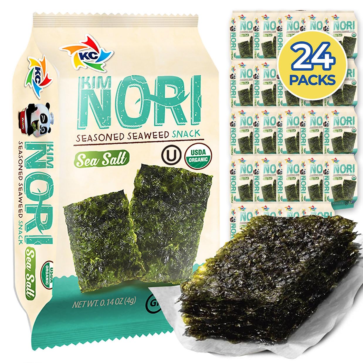 Organic Seasoned Seaweed Snack Sheets Roasted Crispy 4g 24 Pack