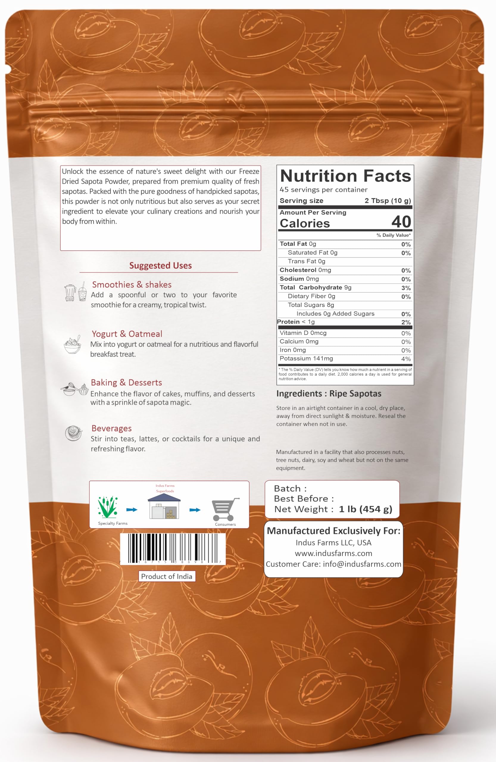 Freeze Dried Sapota Fruit Powder Natural No Sugar Added 5 lb