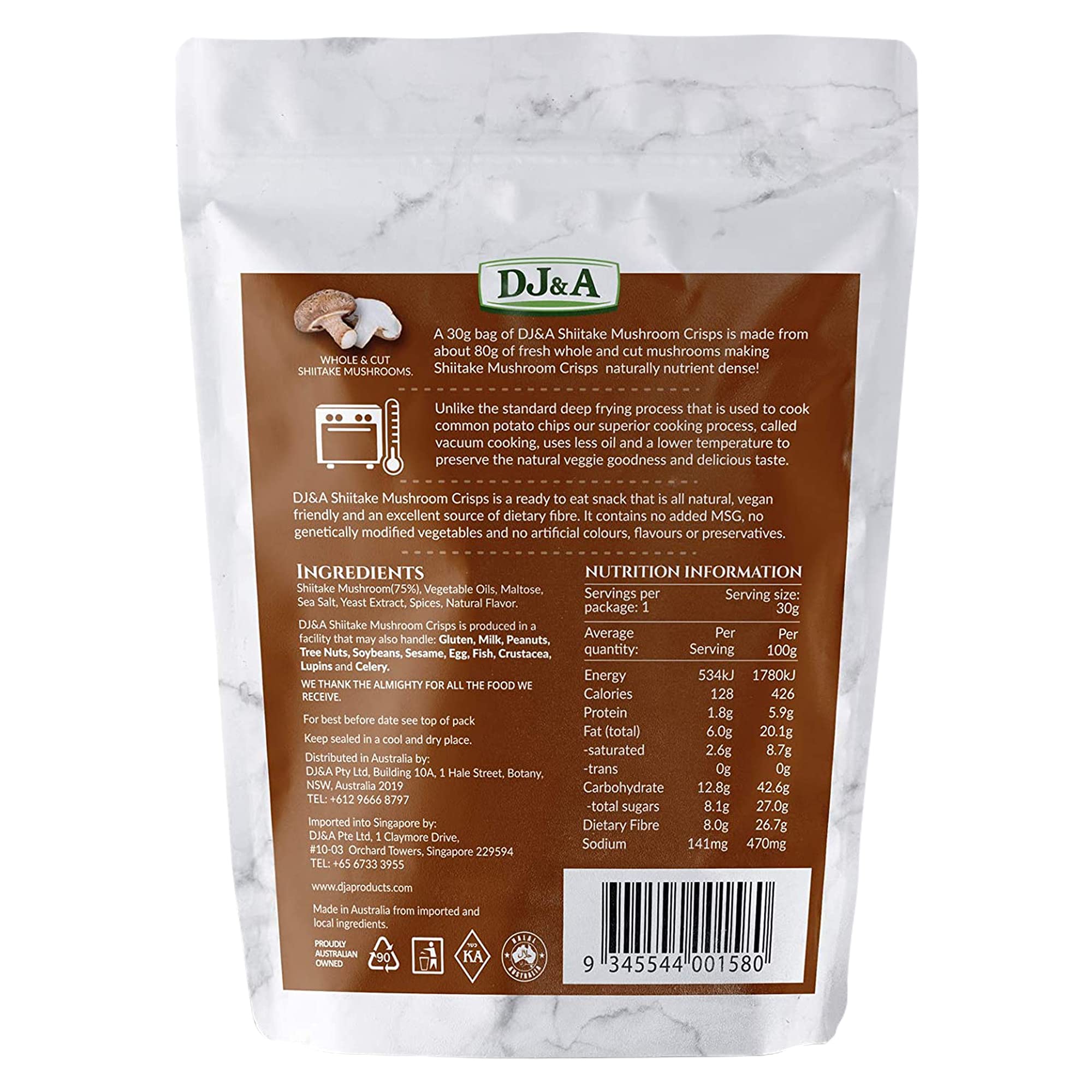 Shiitake Mushroom Vegetable Crisps Vegan Non GMO 65g Pack of 9
