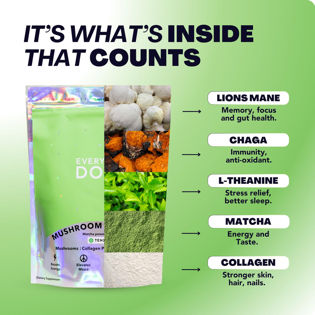 Ceremonial Grade Mushroom Matcha Powder with Collagen & L-Theanine 30 Servings