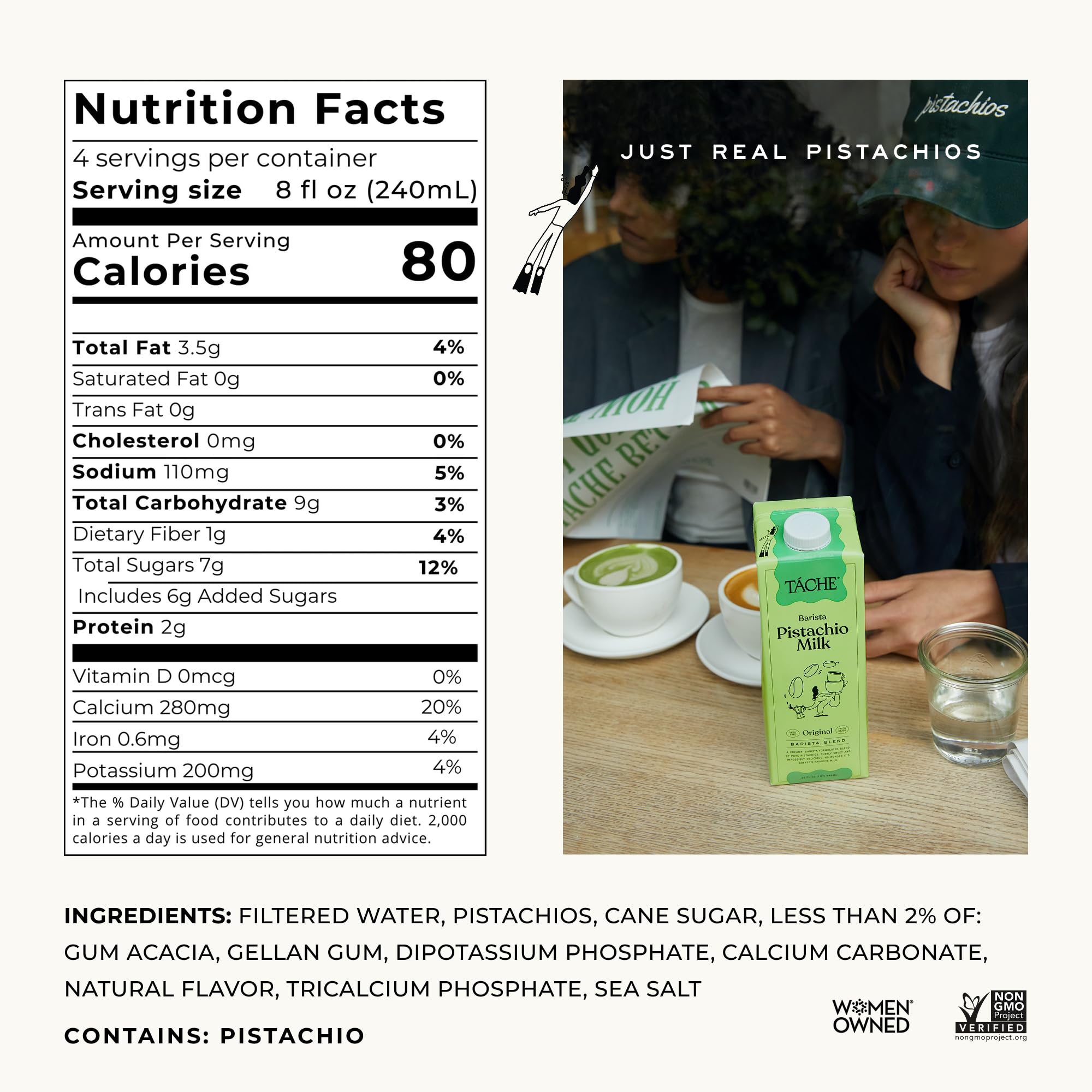 Táche Original and Unsweetened Barista Pistachio Milk Bundle, 32 oz, 6-Pack Each